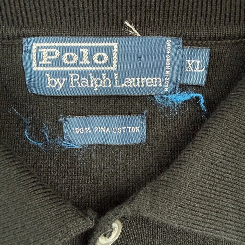 Polo Ralph Lauren Mens XL Black Pima Cotton Long Sleeve Knit Polo Sweater Preppy